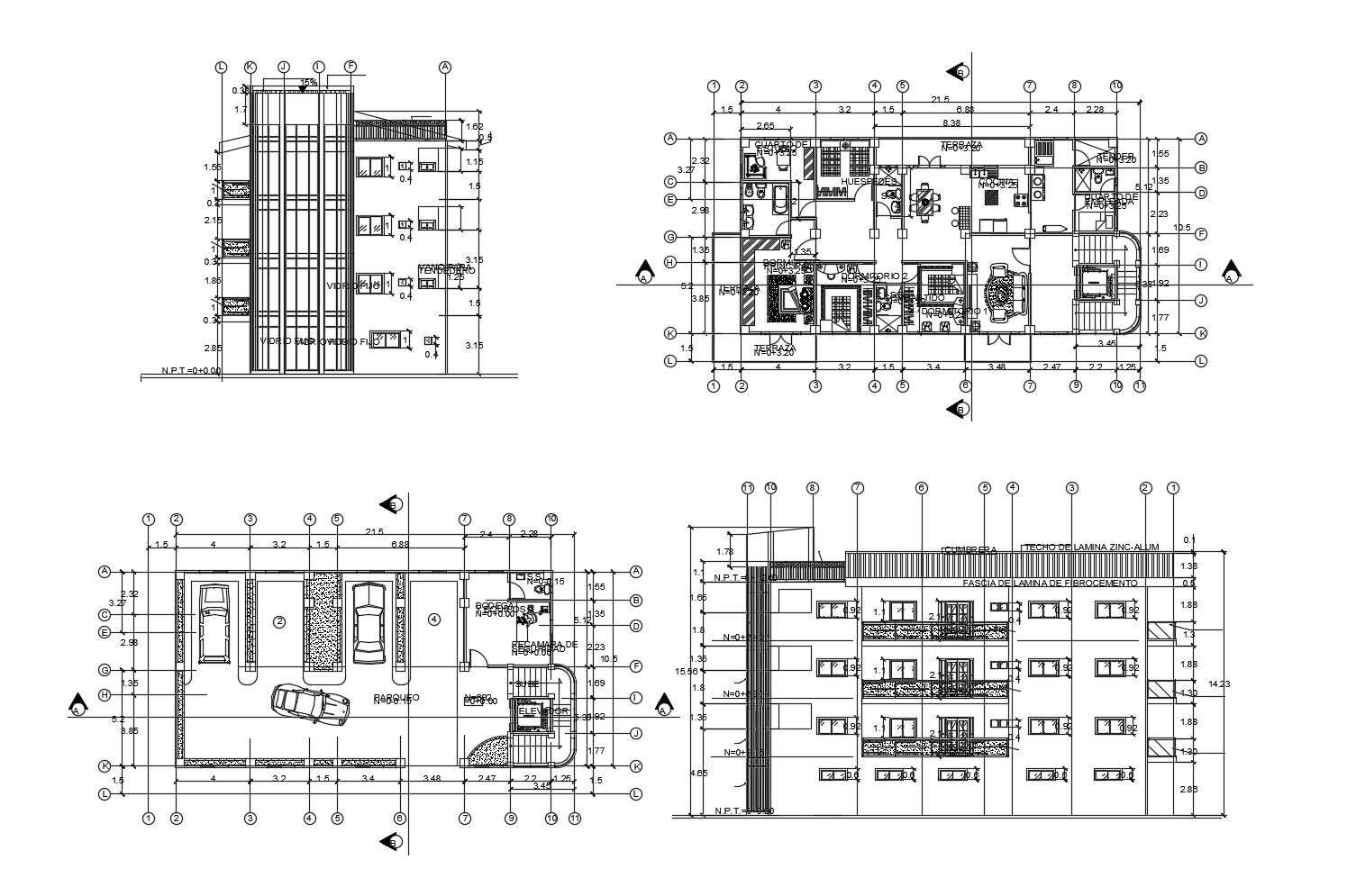 Floor Plan Of Residential House 215mtr X 105mtr With Detail Dimension In Dwg File Cadbull