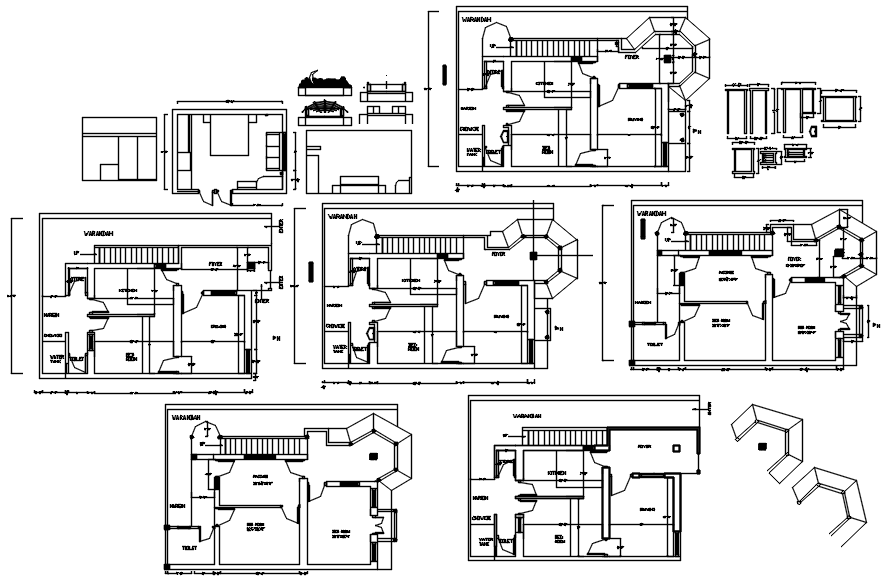 Floor plan of the bungalow with furniture details in dwg file - Cadbull