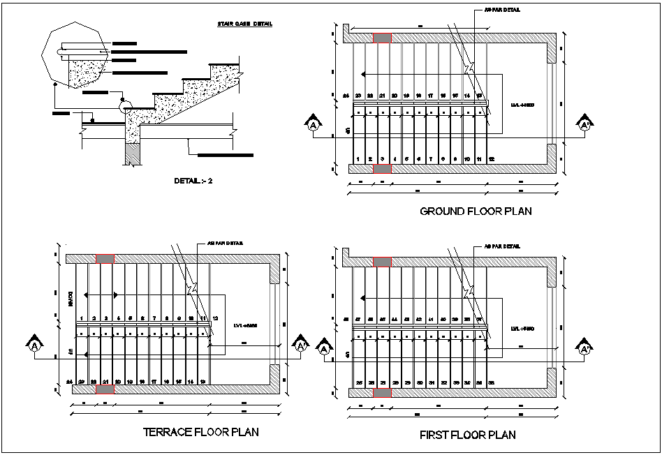 Floor plan stair view with construction view for bungalows