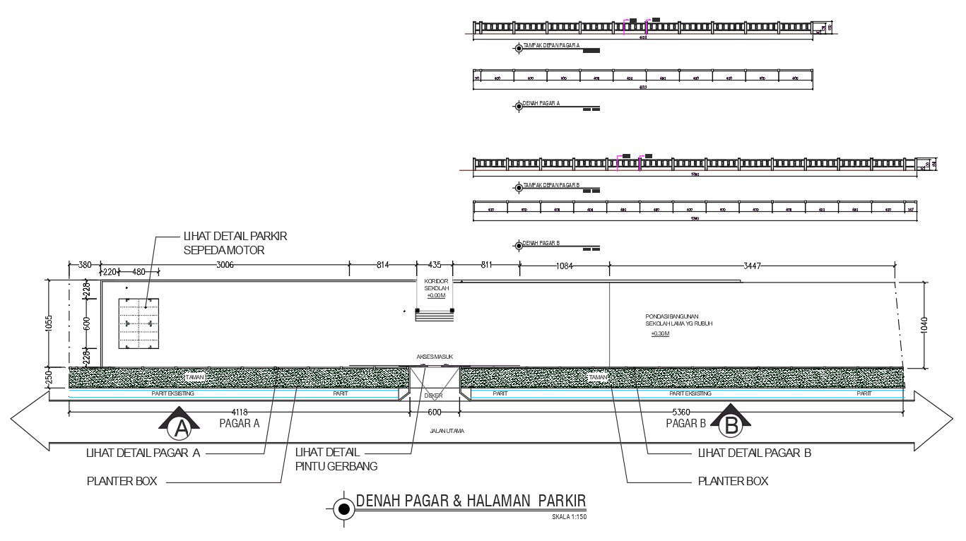 Floor Plan Parking Lot With Fence Wall Design - Cadbull