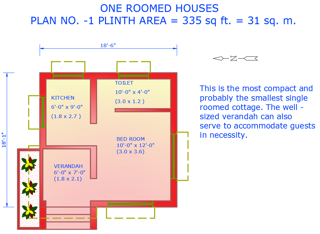 Floor Plan For 335 Sq Ft Single Room House Details In Dwg File Cadbull