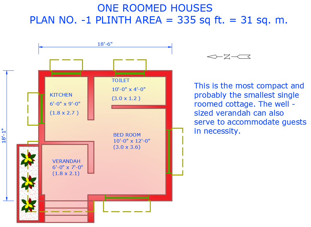 Floor Plan For 335 Sq Ft Single Room House Details In DWG File Cadbull