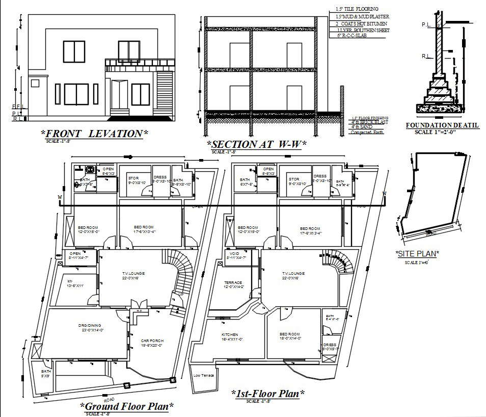 Floor Plan Of The Two Story House Design In Autocad 2d Drawing Cad File Dwg File Cadbull