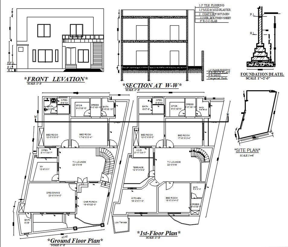 Floor Plan Of The Two Story House Design In AutoCAD 2D Drawing CAD 