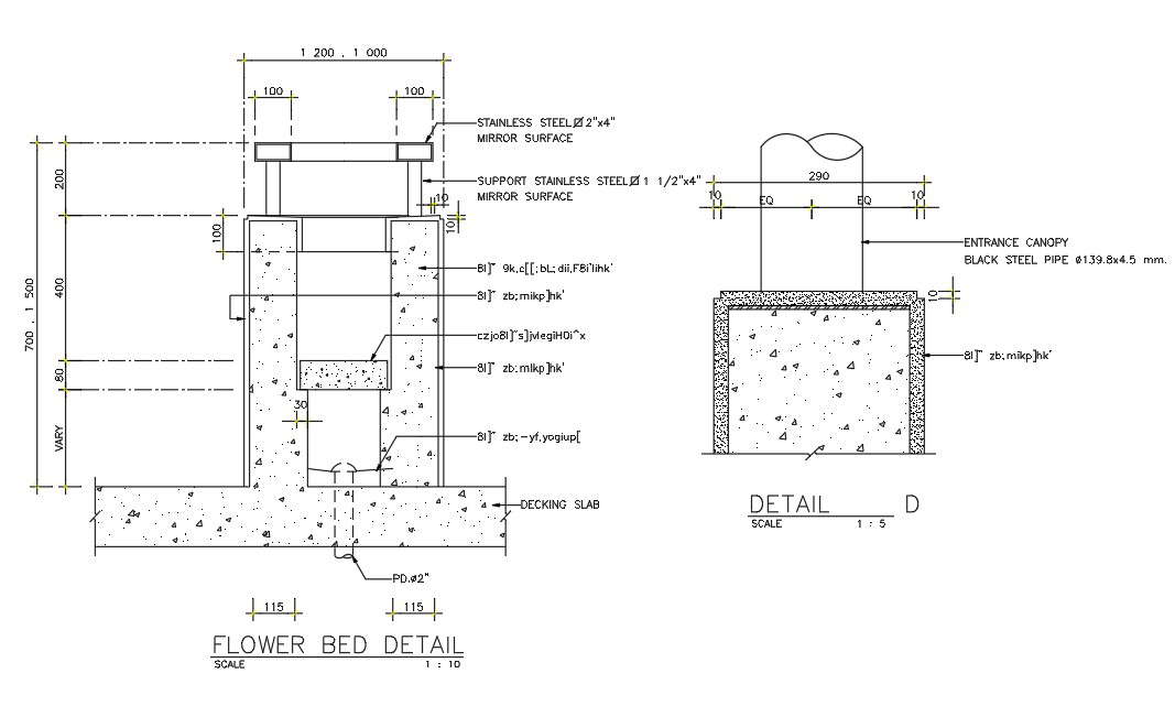 Flower Bed RCC Section Drawing Free Download DWG File - Cadbull