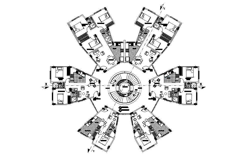 Flower shape master plan of apartment detail drawing specified in this ...