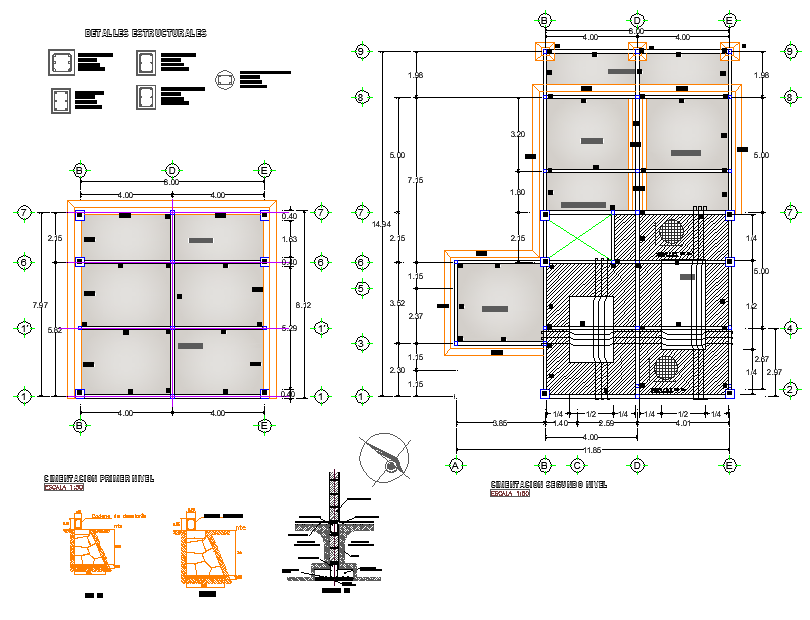 Footing plan and section layout file - Cadbull