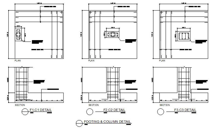 Footing and column detail in AutoCAD 2D drawing, dwg file, CAD file ...