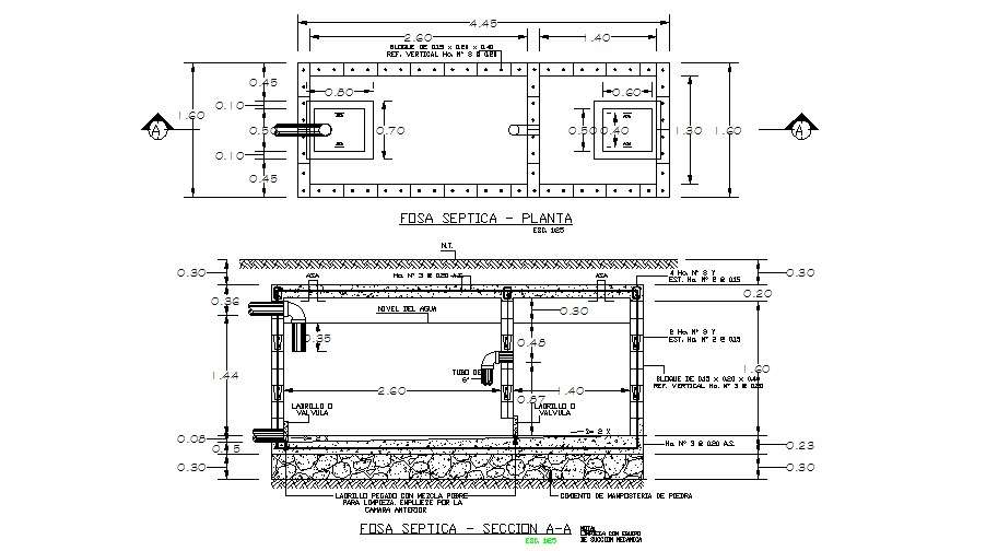 Fosa septic tank section and plan cad drawing details dwg file - Cadbull