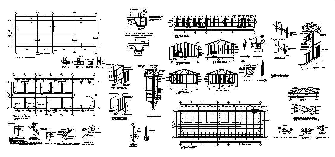 Foundation plan, roof, staircase and several constructive structure ...