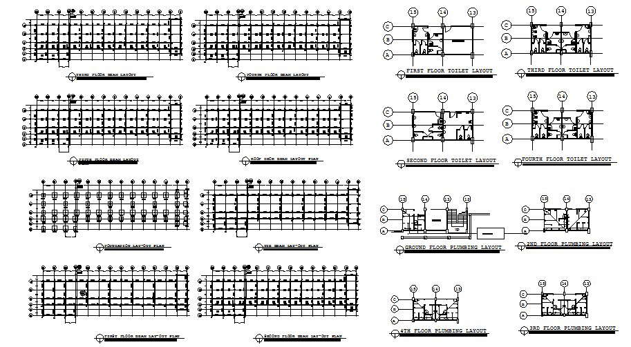 Foundation plan and beam layout plan details of all floors of school ...