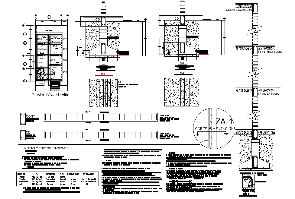 Foundation plan and section autocad file - Cadbull