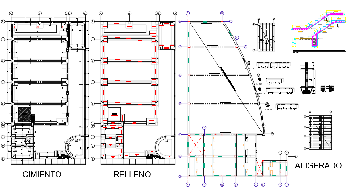 Foundation plan and section center line plan detail dwg file - Cadbull