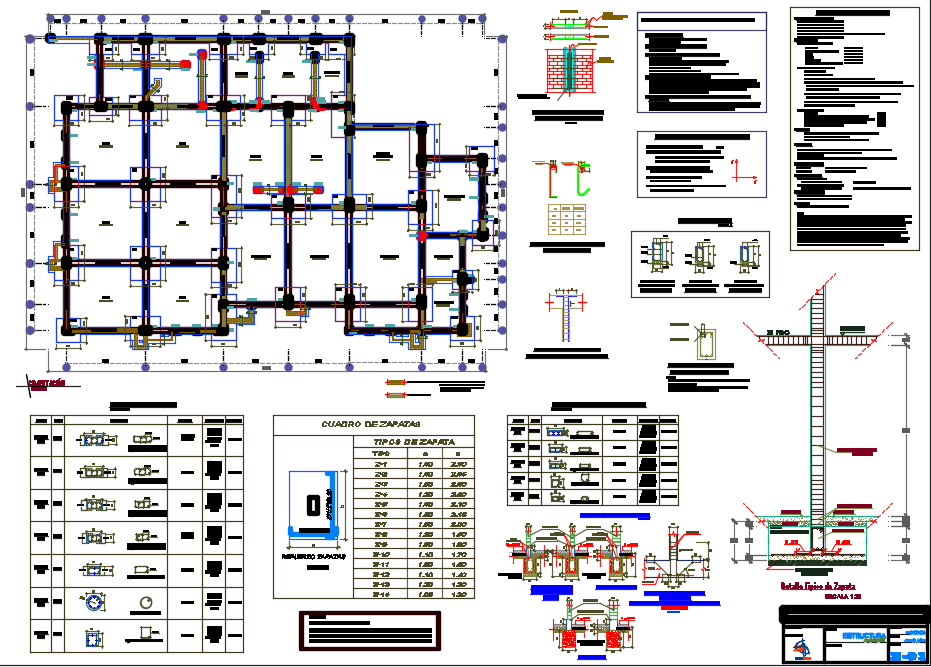 Foundation plan and section center line plan detail dwg file - Cadbull