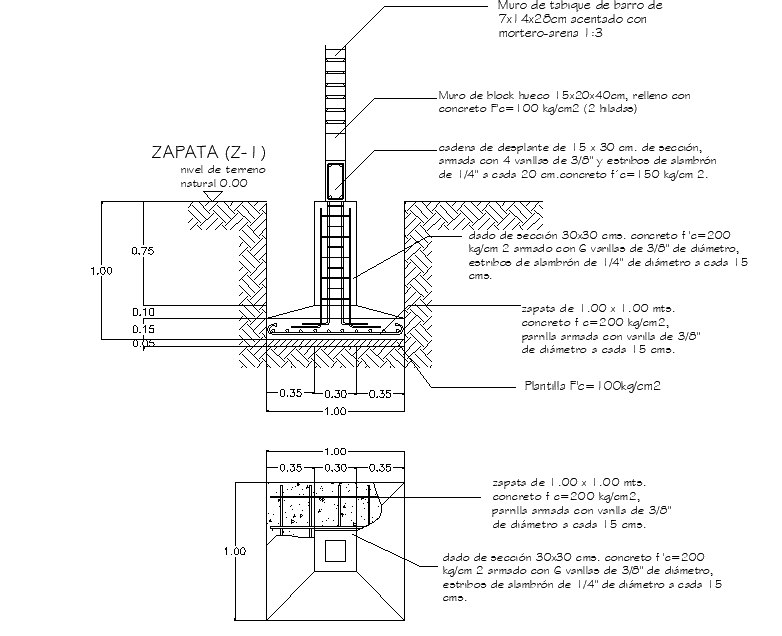 Foundation Plan And Section Detail Cadbull