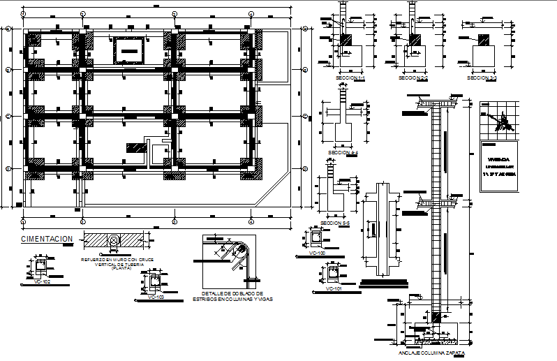 Foundation plan and section detail dwg file - Cadbull