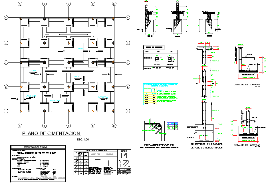 Foundation plan and section detail dwg file - Cadbull