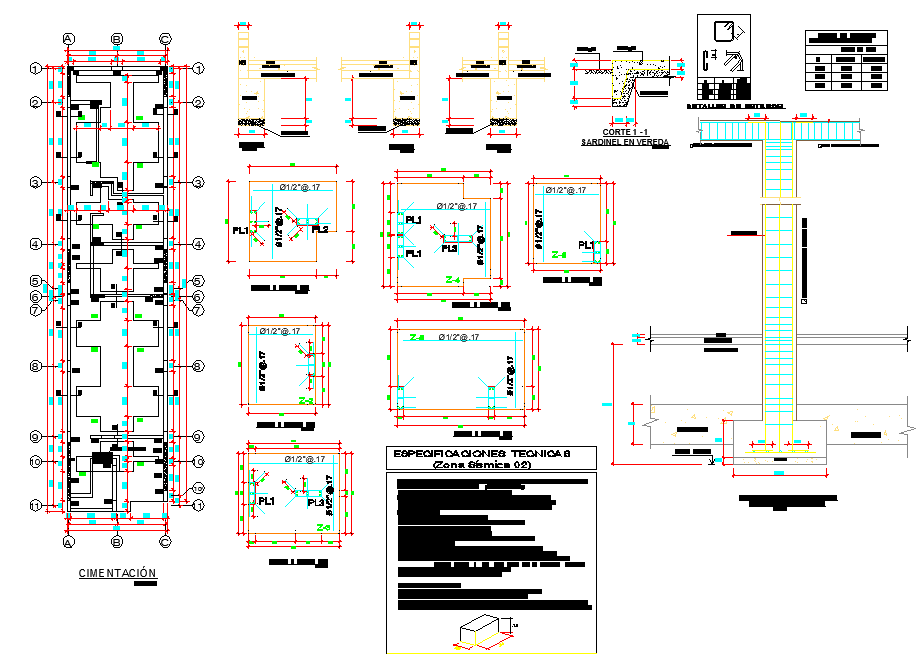 Foundation plan and section detail dwg file - Cadbull