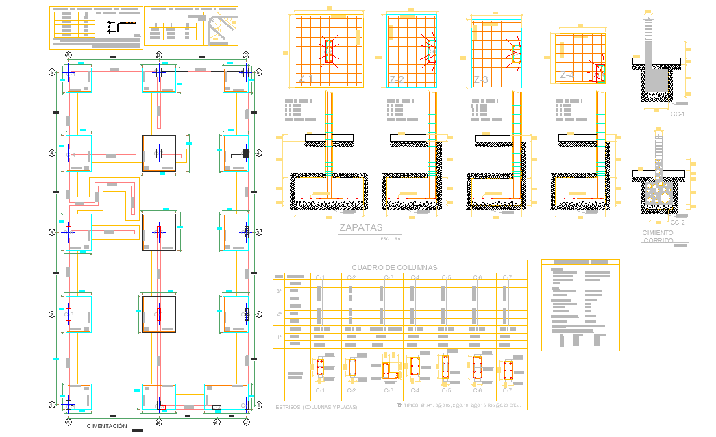 Foundation plan and section detail dwg file - Cadbull