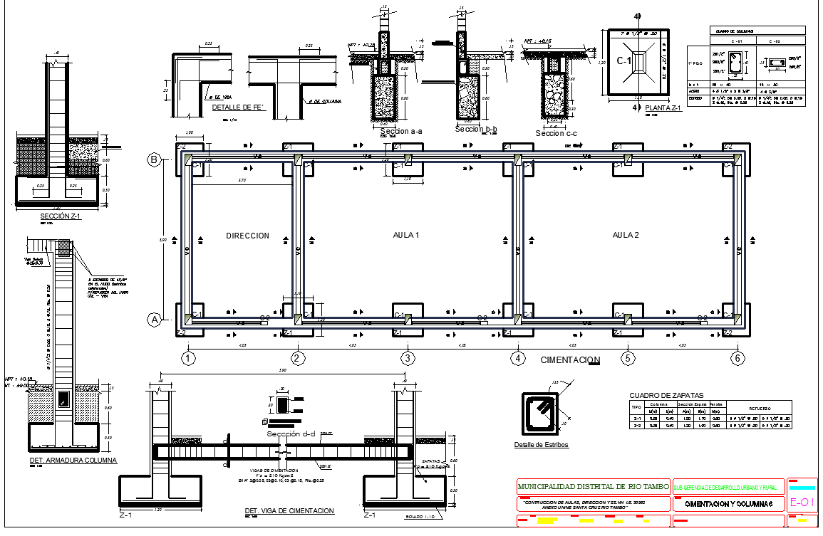 Foundation plan and section detail dwg file Cadbull