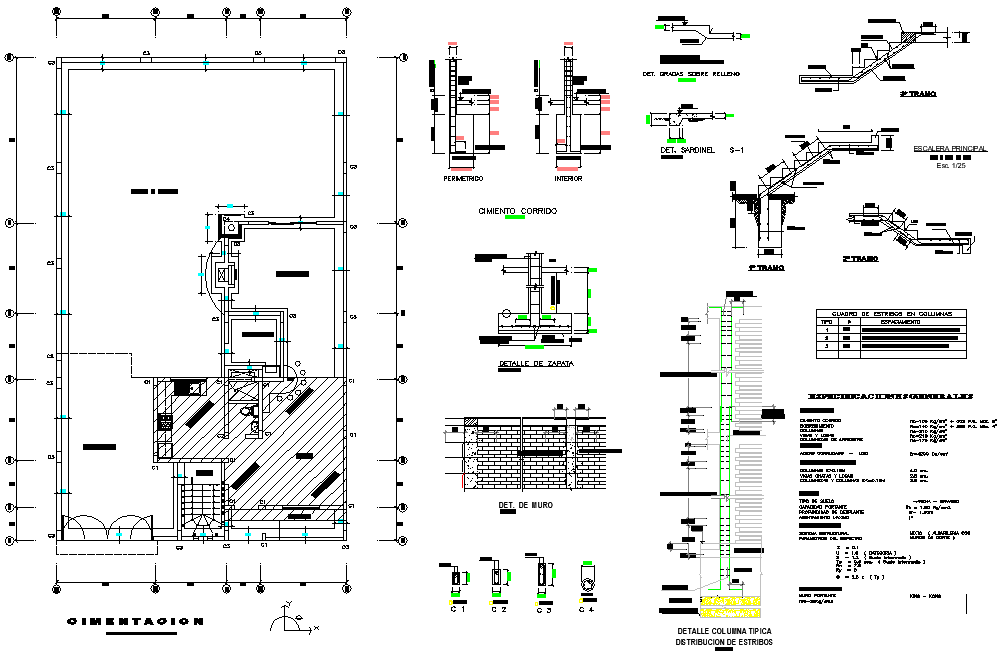 Foundation plan and section plan detail dwg file - Cadbull