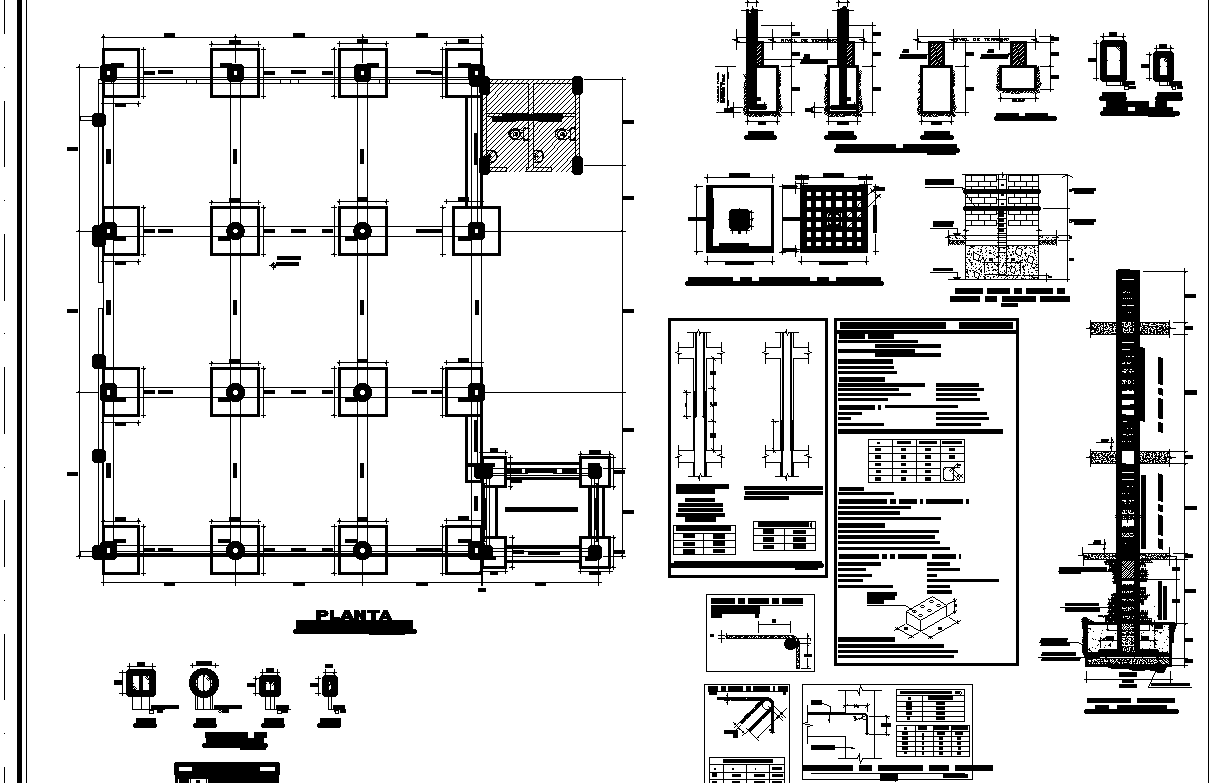 Foundation plan section detail detail dwg file, - Cadbull