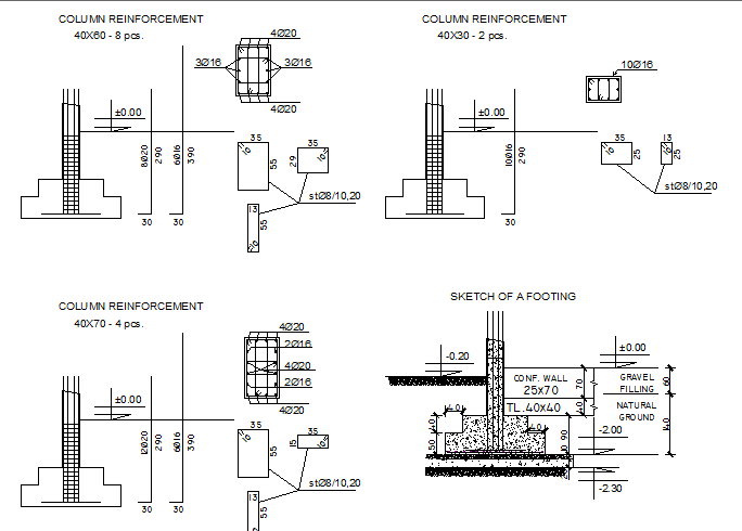 Foundation plan with column construction details dwg file - Cadbull