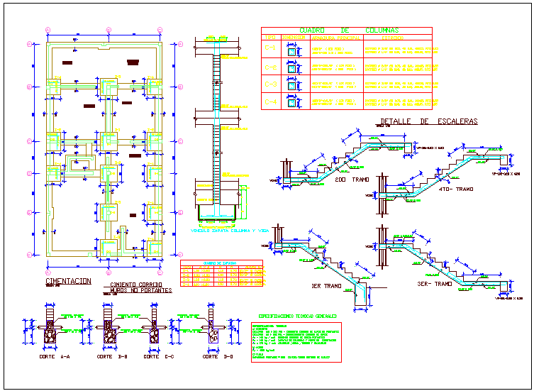 Foundation plan with column detail with construction view for house dwg ...