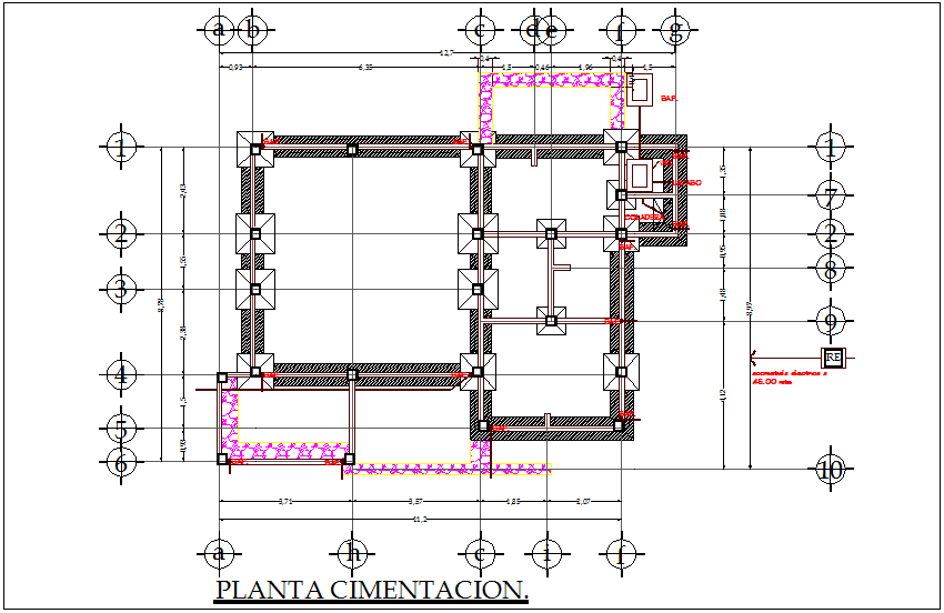 Foundation plan with column detail with construction view for plant dwg ...