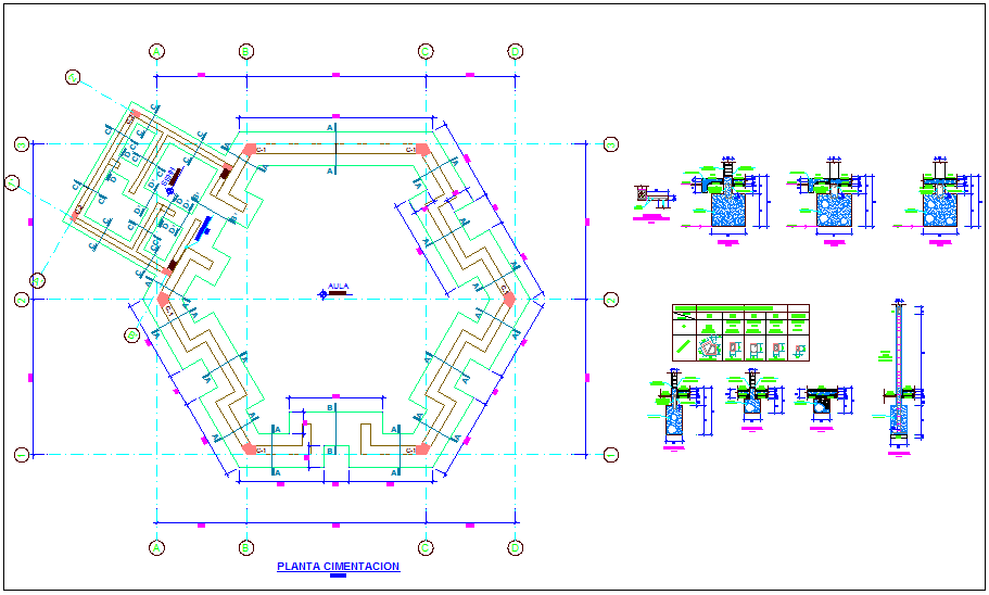 Foundation plan with construction detail of school dwg file - Cadbull