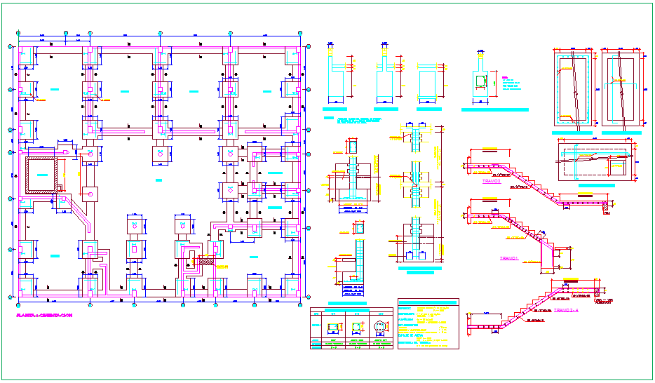 Foundation plan with stair and sectional view of column for Los angles ...