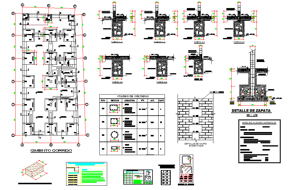 Foundation section and plan detail autocad file - Cadbull