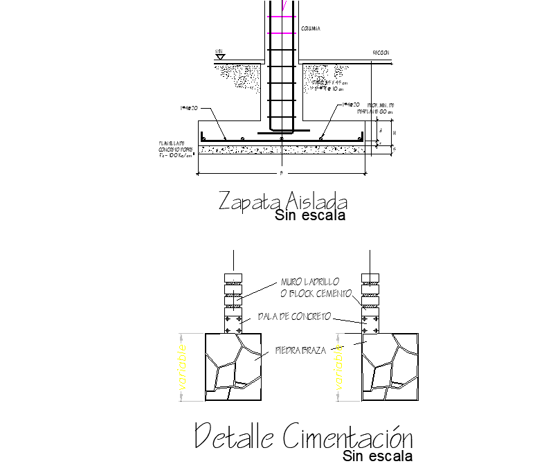 Foundation section plan detail dwg file - Cadbull