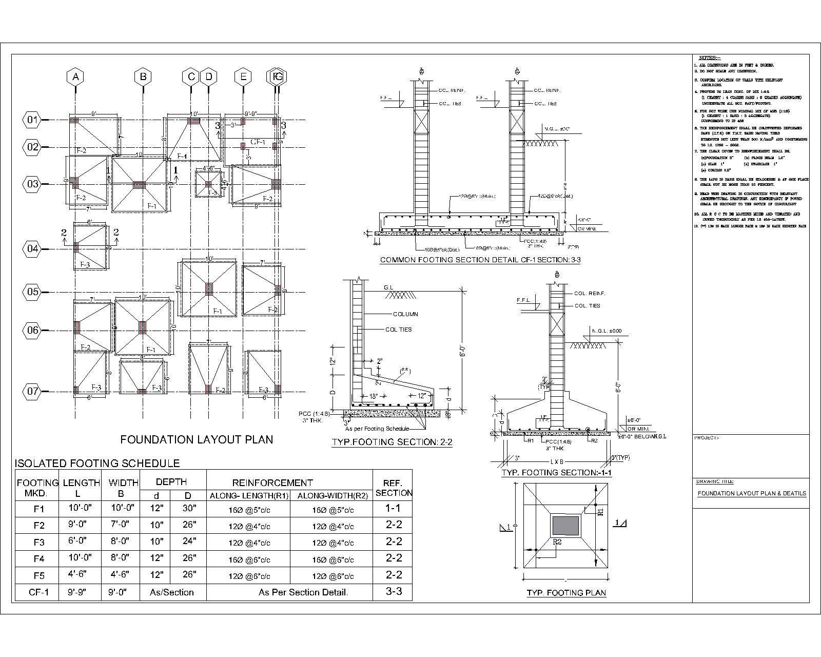 Foundation Layout Plan Drawing Free dwg file Cadbull