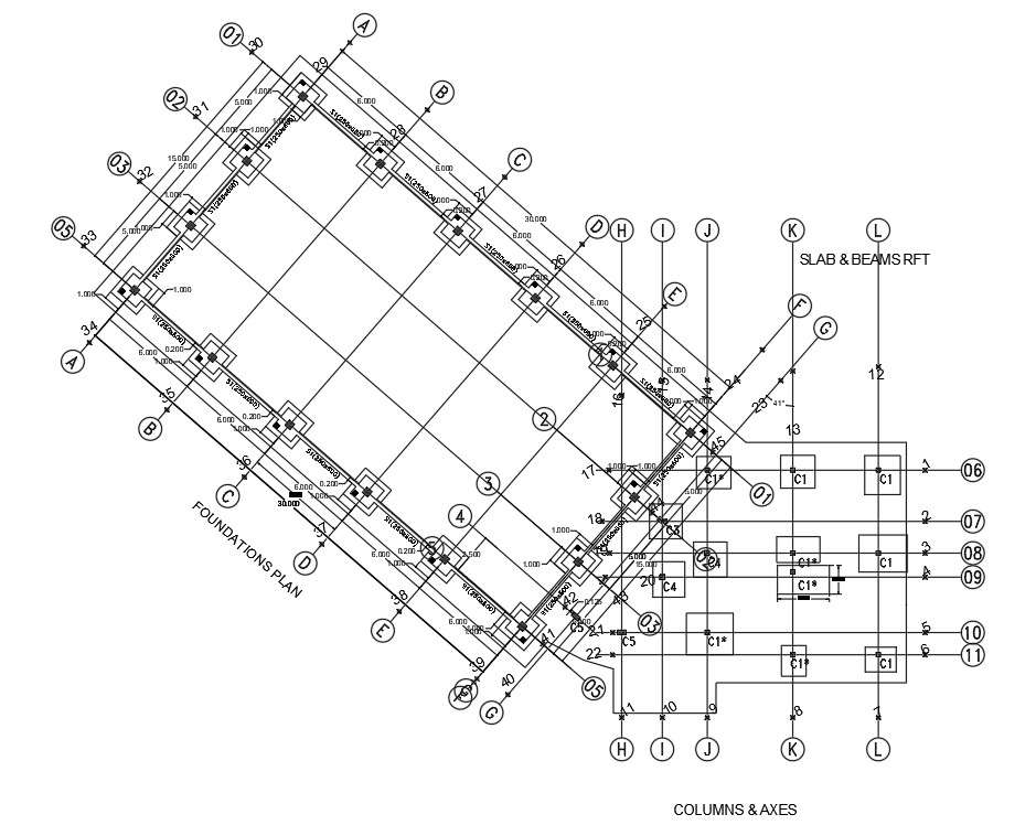 Foundation And Column Layout Plan Drawing Free Download Dwg File Cadbull