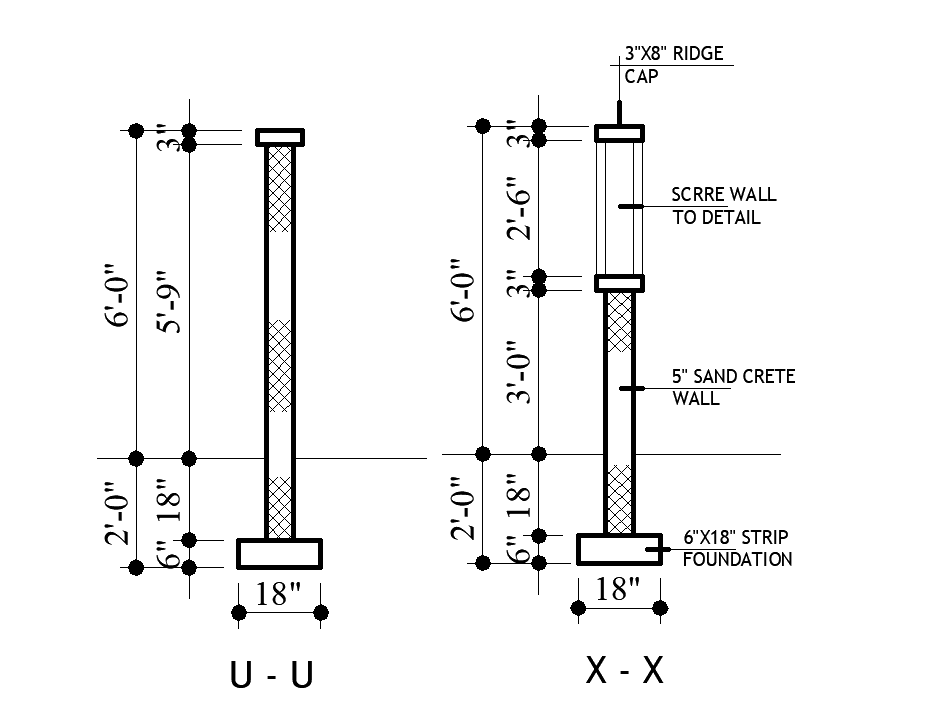 Foundation cum footing section view is given in this Autocad drawing ...