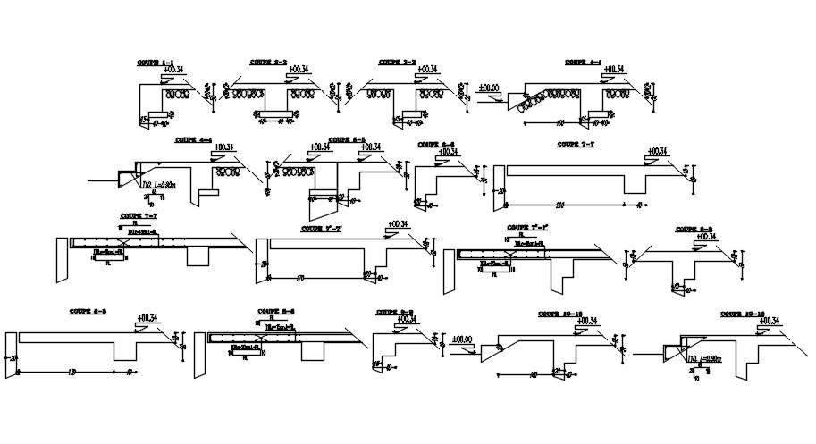 Foundation Footing Component Layout Plan Design And All Section Coffrage Structure In Autocad 2d