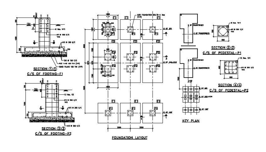 Foundation layout detail drawing defined in this AutoCAD drawing file ...