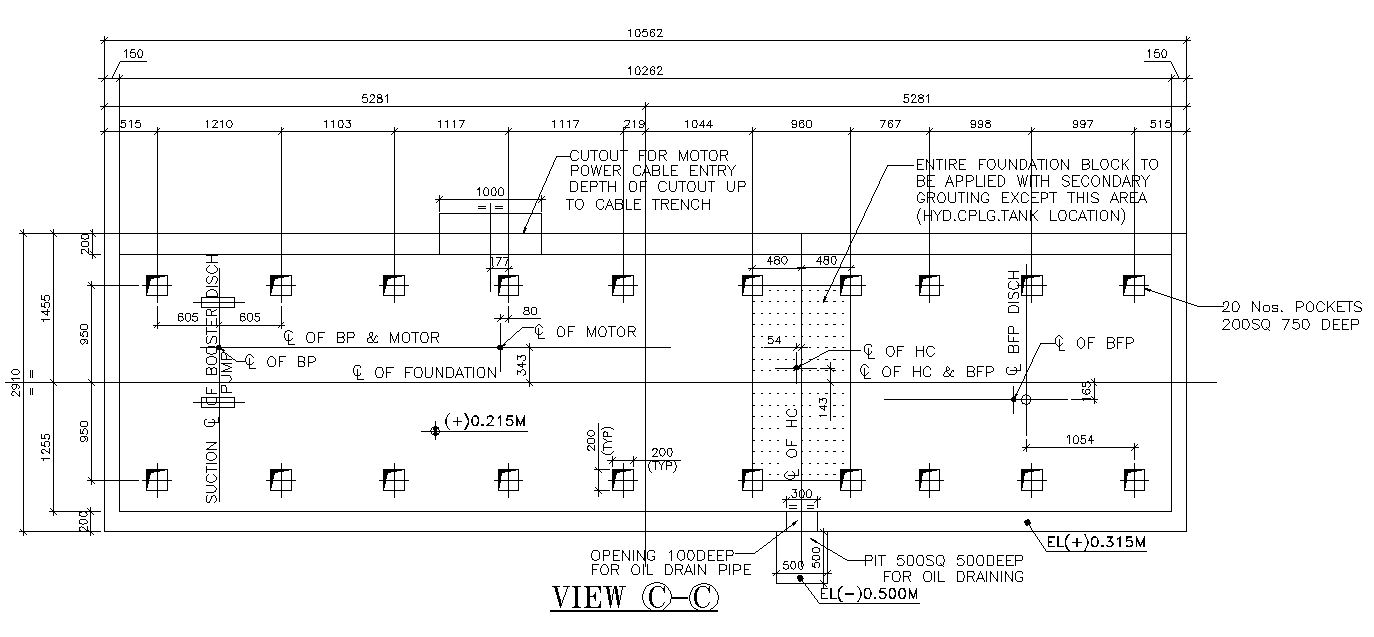 Foundation layout details of boiler feed pump has given in this 2D ...