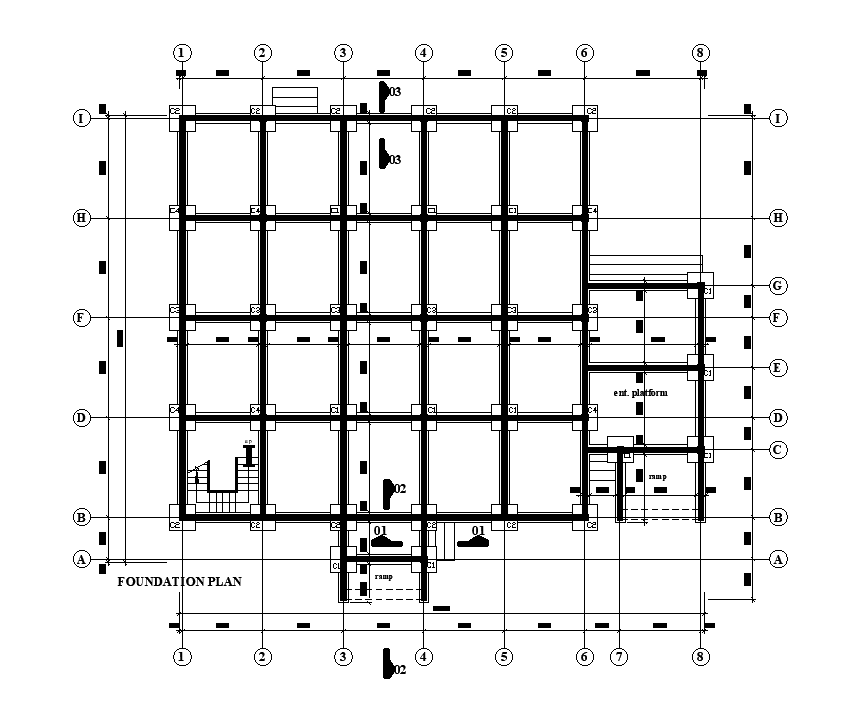 Foundation Layout Of 14x19m Work Shop Plan Is Given In This Autocad Drawing File Download Now