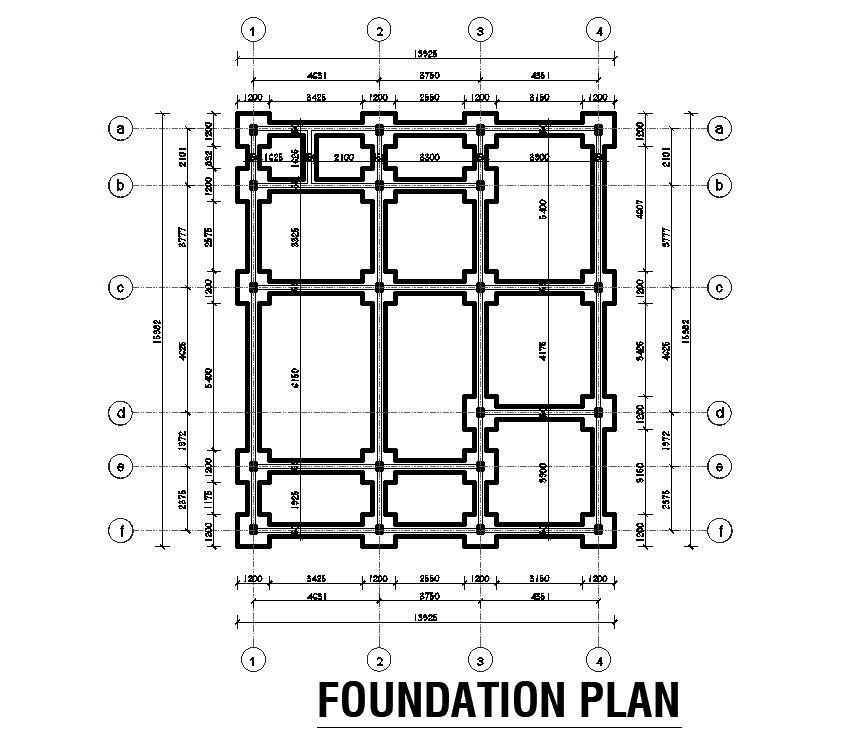 Foundation Layout Of 15x17m House Plan Is Given In This Autocad Drawing File Download Now