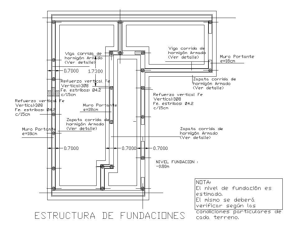 Foundation Layout Of 9x10m House Plan Is Given In This Autocad Drawing Model Download Now