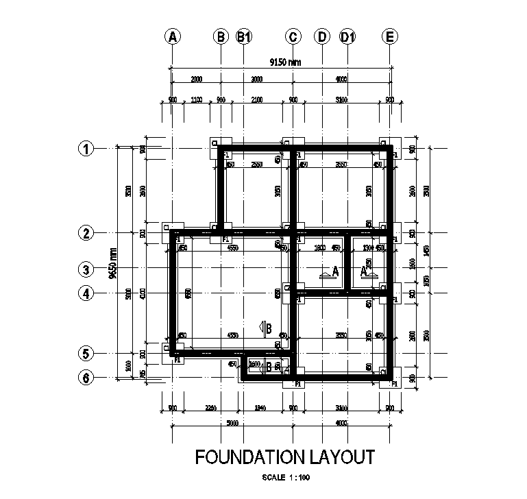 Foundation Layout Of 9x10m House Plan Is Given In This Autocad Drawing Filedownload Now Cadbull