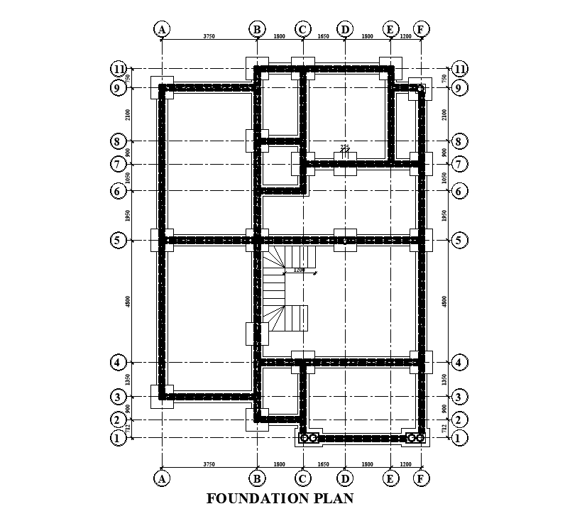 Foundation Plan Of 10x15m House Plan Is Given In This Autocad Drawing File Download Now Cadbull