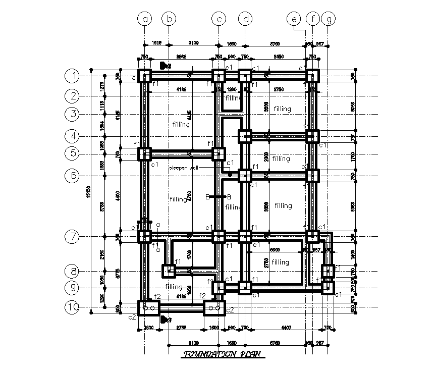 Foundation Plan Of 12x14m House Plan Is Given In This Autocad Drawing File Download Now Cadbull