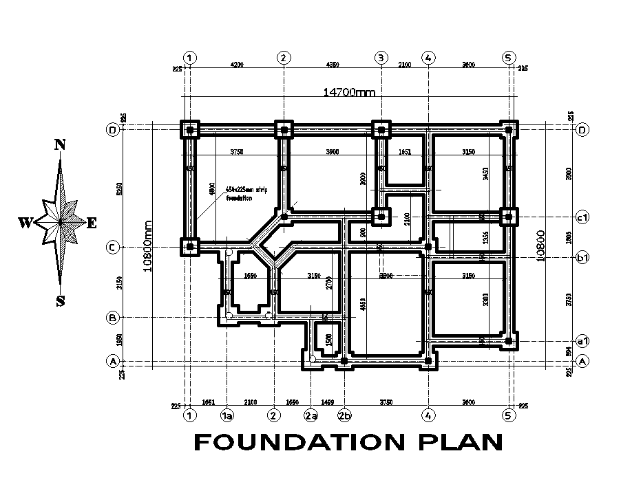 Foundation Plan Of 14x16m House Plan Is Given In This Autocad Drawing File Download Now Cadbull