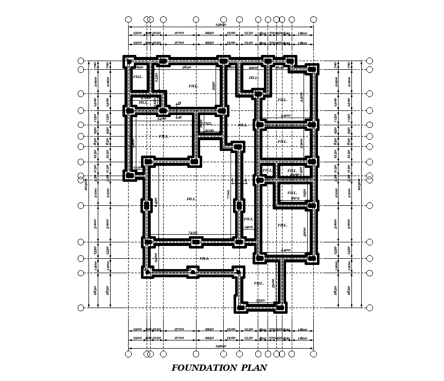 Foundation Plan Of 15x21m House Plan Is Given In This Autocad Drawing Filedownload Now Cadbull