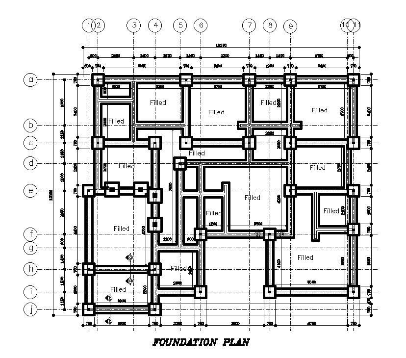 Foundation Plan Of 17x16m Residential Plan Is Given In This Autocad Drawing File Download Now