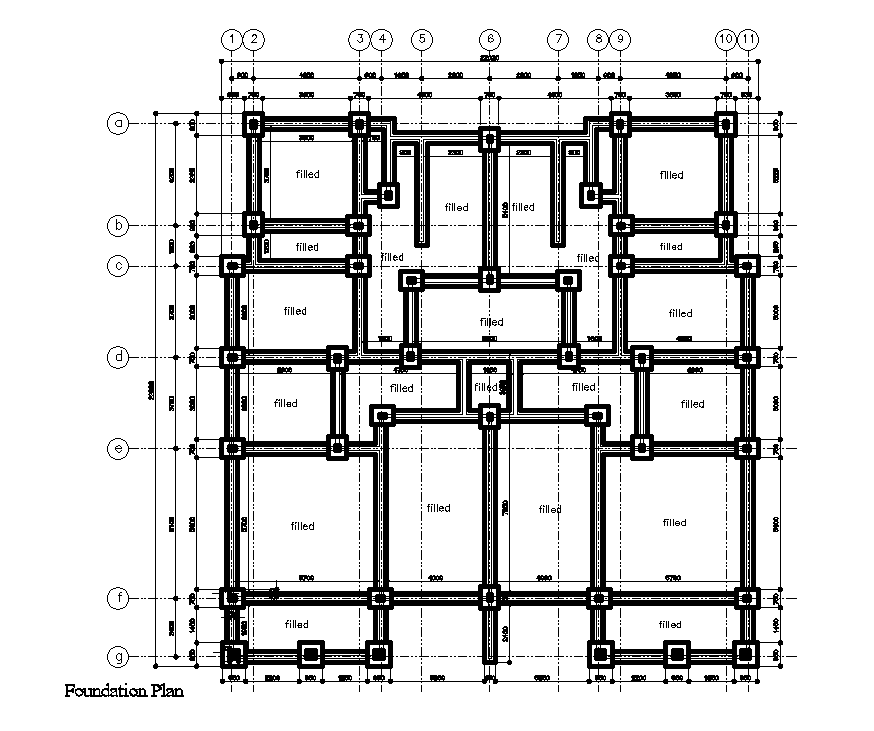 Foundation Plan Of 22x22m House Plan Is Given In This Autocad Drawing File Download Now Cadbull