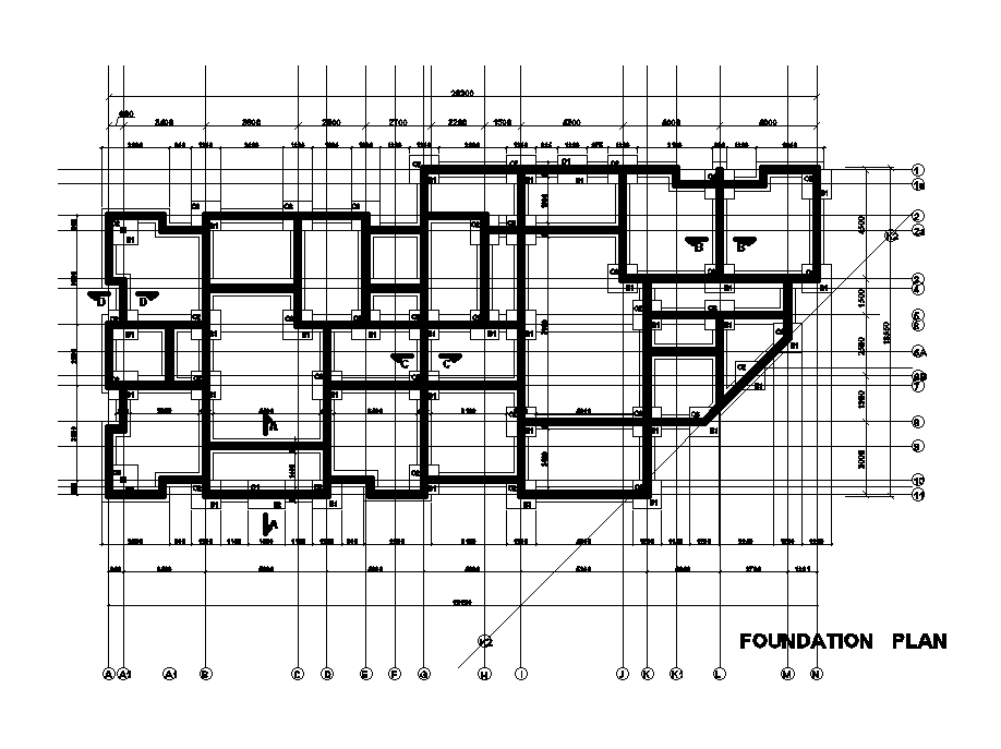 Foundation Plan Of 30x14m House Plan Is Given In This Autocad Drawing File Download Now Cadbull